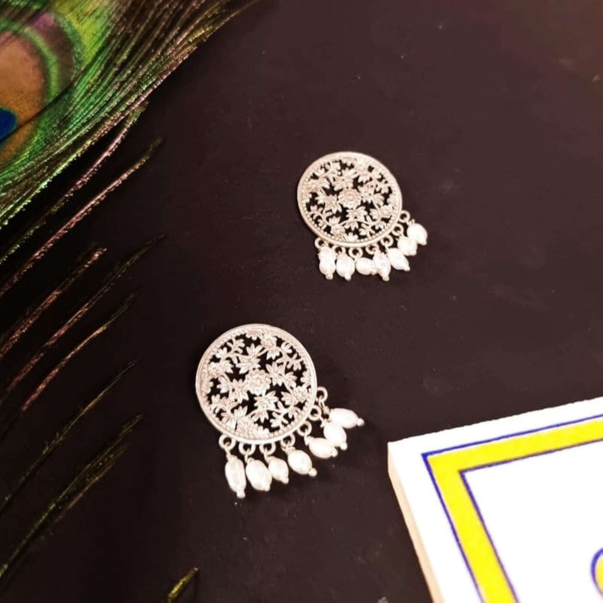 Women's 92.5 Sterling Silver Intricate Pearl Studs